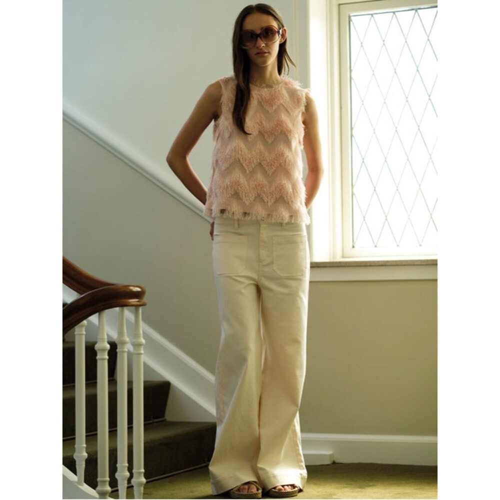 NEW Designers Remix Blush Pink Lotus Fringe Top Sleeveless Blouse, XS